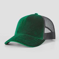 Gorra de camionero de terciopelo de 5 paneles, gorro de malla de red bordado con logotipo personalizado borroso liso de fabricante chino de alta calidad