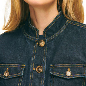 Veste en jean pour femme de haute qualité, fine, bleue, à manches longues, doublée de laine, style veste en jean, vente en gros personnalisée - Product Image 2