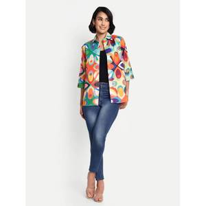 <b>Women's</b> Oversized Classic Solid Shirt Quirky Abstract Multi-Colour Digital Printed Striped Pattern Casual Summer Button Thin - Product Image 1