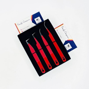 Pince à épiler pour extensions de cils en acier inoxydable, couleur rouge, pointes argentées, motif rose, logo personnalisé, 90 degrés, volume, poignée diamant, lisse - Product Image 6