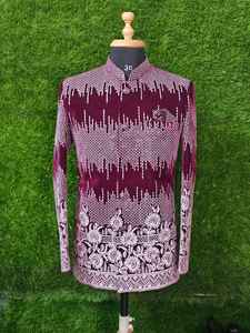 Vêtements islamiques de haute qualité en velours indo-occidental Sherwani Kurta pour mariage Robe musulmane avec costumes pour hommes - Product Image 2