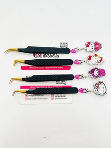 Pince à épiler d'extension de cils à pointe dorée incurvée à revêtement en poudre noire à 90 degrés avec conception de découpe de coeur du diable et outil de beauté porte-clés - Product Image 6