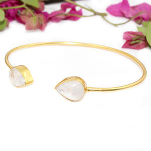 Vintage <b>White</b> Rainbow Moonstone 24k Gold Plated Brass Cuff Bangle <b>Bracelets</b> Wholesale Jewelry for Girls and Women for Parties - Product Image 1