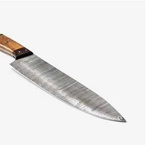 Juego de cocina de cuchillo de Chef de 3 piezas de acero de Damasco forjado a mano personalizado con mango de madera y hueso de camello y bolsa de cuero - Product Image 3