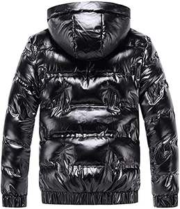 Chaqueta acolchada de charol para hombre: con capucha, más gruesa, cálida para invierno, bolsillos con cremallera, abrigo de esquí con cuello levantado informal sólido - Product Image 2