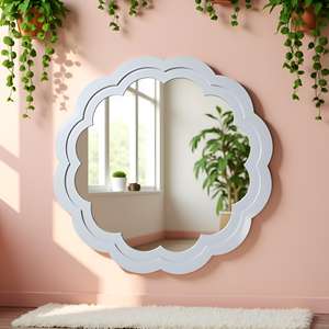 Handcrafted <b>Wall</b> <b>Mirror</b> with Grey Painted Distressed Carved Wooden Frame Decorative Accent <b>Mirror</b> Frame for Living Room <b>Bedroom</b> - Product Image 2