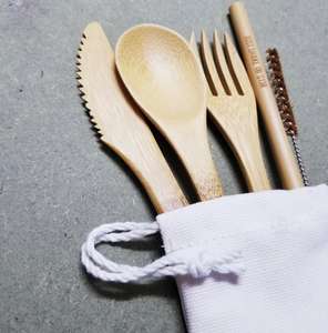 Bon marché, ensemble de couverts en bambou écologique durable et vendu en gros avec cuillère fourchette en bambou - Product Image 1