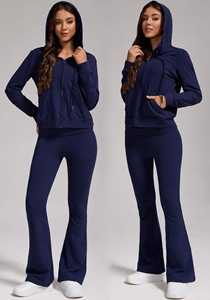 Ensemble deux pièces pour femme, style Y2K rétro, athleisure, sportswear, sweat à capuche évasé et pantalon bootcut imprimé, respirant pour l'hiver - Product Image 6