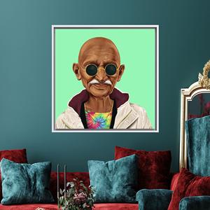 Toile imprimée : décoration murale India Peace Hipster Gandhi, encadrée de blanc - Product Image 1