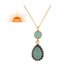 Collar con Colgante de Plata de Ley y Piedras Preciosas Naturales de Calcedonia Aqua y Circonita Cúbica, Joyería Fina de Fabricante - Product Image 1