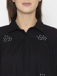 High Selling New Fashionable Designer Customized Black <b>Women</b> Casual <b>Spring</b> Floral Print Solid Collar <b>Women's</b> <b>Dress</b> in Wholesale - Product Image 4