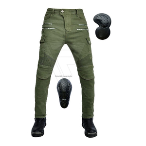 Olive Green Motorcycle Riding <b>Jeans</b> with Knee and Hip Armor for <b>Mens</b> Slim Fit Flexible Outdoor <b>Biker</b> Pants comfortable OEM - Product Image 1
