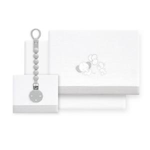 Lot de 3 draps de lit en polaire corail avec porte-sucette, modèle OSO ELEFANTE, motif tissé à l'effigie d'un éléphant - Product Image 1