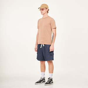 Vêtements respirants unisexes basiques à manches courtes et col en O pour hommes et femmes en couleur thé au lait chiné - Product Image 5