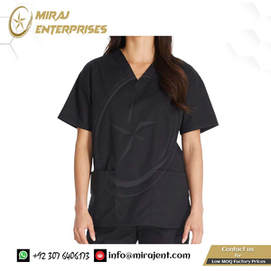 Mujeres manga corta cuello en V uniforme Poly Spandex verano, Hospital Scrubs trabajadores de la salud enfermera uniforme cintura elástica Scrubs Set - Product Image 3