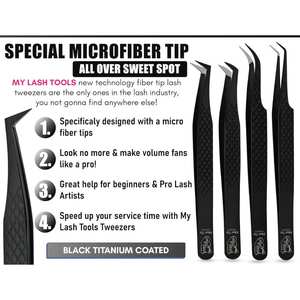 Pinza de extensión de pestañas de fibra negra de venta caliente, pinza de volumen de 90 grados con punta de diamante, herramienta de aislamiento puntiaguda - Product Image 3