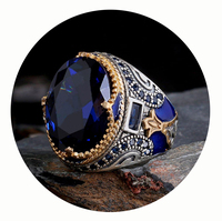 Bague de luxe pour homme en argent sterling 925, sertie d'une pierre précieuse Aqeeq du Yémen, style vintage turc, pour anniversaire de mariage, avec monture closée noire
