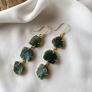 Sterling Silver Raw <b>Sapphire</b> Prong Setting Three Stone Birthstone Dangle <b>Earrings</b> Jewelry - Product Image 1