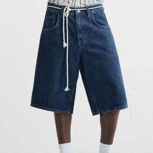 Shorts en jean pour hommes, respirants, lavage clair, ourlet brut, streetwear, style vintage, shorts en jean personnalisés avec strass - Product Image 4