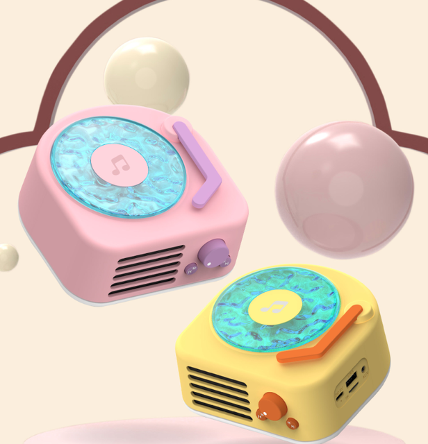 Cute Fashion Style for Kitchen Desk Bedroom Office Use Retro Speakers Vinyl Record Player Vintage Decor Mini Wireless Speaker