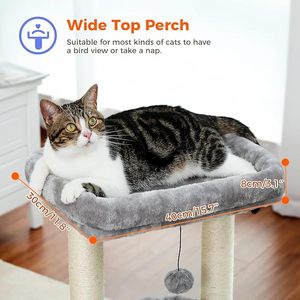 Modern Plastic <b>Cat</b> Tree Tower <b>for</b> Indoor <b>Cats</b> with Private Cozy <b>Cat</b> Condo Natural Sisal <b>Scratching</b> <b>Posts</b> Plush Pom-pom - Product Image 2
