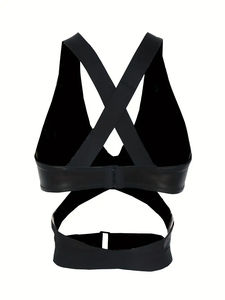 Corset en cuir pour femme, dos croisé, sans manches, avec détails de boucle, haut sexy, contrôle moyen - Product Image 3