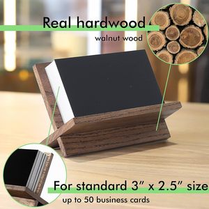 Portatarjetas de visita para escritorio-Portatarjetas pequeñas de madera marrón Soporte de tarjeta de visita de escritorio profesional Pantalla Nombre de madera - Product Image 2