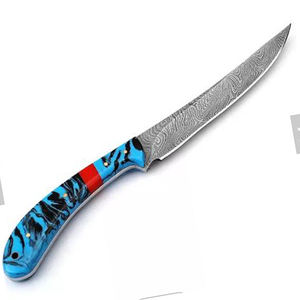 Couteau de pêche personnalisé fait main Jexmoo, lame en acier Damas, couteau à fileter avec étui en cuir, cadeau pour pêcheur - Product Image 4