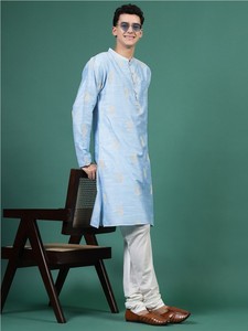 ชุด Kurta สําหรับผู้ชายที่มียอดขายสูงสุด Paisley พิมพ์เหนือเข่า Kurta ตรงประดับด้วยเลื่อมมีจําหน่ายในราคาขาย มีดีไซน์ใหม่พิเศษ - Product Image 5