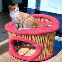 Maison pour animaux de compagnie en bambou de couleur rose mignon luxe doux petit chien assis bambou Cage pour animaux de haute qualité salon maison pour chien en bois