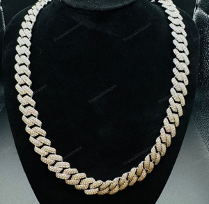 Nuevo diseño de moda Ice Out Moissanite Diamond 12 MM 18 pulgadas Cadena cubana Hombres Rap Singer Hip hop Moissanite Collares 925 Plata - Product Image 1