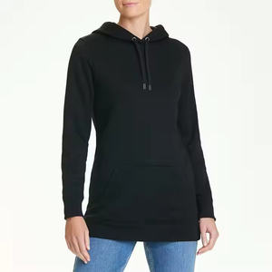 Women's Lightweight Fleece <b>Hoodie</b> Professional Casual Winter Outerwear Solid <b>Black</b> Long Length Collar Breathable <b>Plain</b> Dyed - Product Image 1
