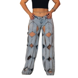 Jeans de Mezclilla de Alta Calidad, Estilo Baggy, Diseño de Corazones Azules, Vaqueros Anchos Unisex, Estilo Casual, Desgastado, Vintage, para Hombre - Product Image 1