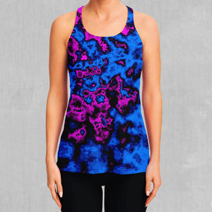 Camiseta sin mangas para mujer con estampado por sublimación, azul y morado, estilo deportivo, cuello redondo, transpirable, tejido de punto, 100% poliéster, servicio OEM - Product Image 2