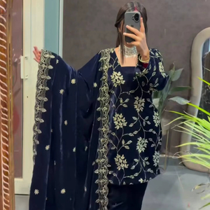 ชุดทำงานฤดูใบไม้ร่วงทรงตรงเอวธรรมชาติ ผ้าวิสโคสกำมะหยี่ พร้อมผ้าคลุมไหล่ TOP PENT ลายปักเลื่อมหลากหลายแบบ สไตล์วินเทจ - Product Image 1