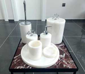 Juego de baño de Ángel de resina ecológica con aspecto de mármol, juego de diseño Premium de Mandarina de 4 jaboneras, vaso y bandeja dispensadora - Product Image 6