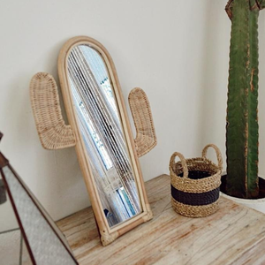 Luxurious Cactus Shaped Rattan <b>Mirror</b> Art Design <b>Hanging</b> <b>Wall</b> Decoration for Children's Room Special for Home Use - Product Image 5
