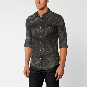 Jeans de couleur noire Vintage poches de poitrine coton manches longues élégant entraînement chemises d'extérieur Denim Jeans chemises pour unisexe - Product Image 3