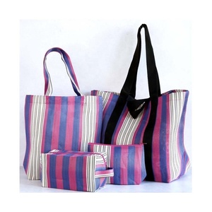 Tela de nailon tejida a rayas para compras, bolsas de mano y bolsa de pie con correas de algodón, monofilamento ecológico y reciclada - Product Image 1