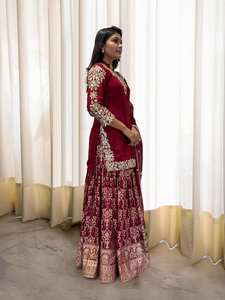 Indian Pakistani fully flair Sharara <b>suit</b> In Georgette fabric with Embroidery And Sequence for traditional <b>wedding</b> occasion - Product Image 2