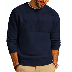 Pull en tricot avec logo personnalisé pour tenue décontractée Pull en tricot à manches longues et col rond en coton Jacquard Pulls pour hommes - Product Image 1