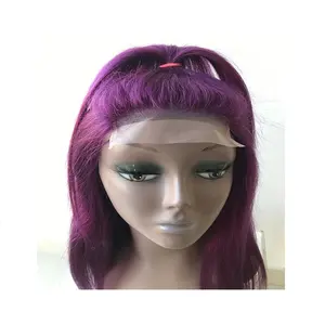 厂家直销亮点紫色4x4直蕾丝封口高档女性光滑光泽假发18英寸彩色人发假发