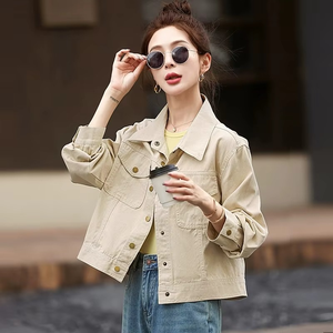 2025 nouvelles femmes Denim veste courte ample vêtements d'extérieur décontractés avec bouton décoration hiver coupe-vent manteau pour printemps automne - Product Image 3