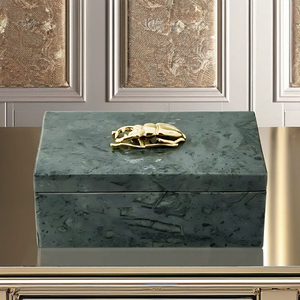 Boîte de présentation de bijoux de luxe personnalisée en marbre vert, forme rectangulaire, motif carré, doublure en velours écologique, logo personnalisé, maison - Product Image 2