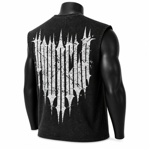 Camiseta sin mangas gótica con estampado gráfico para hombre, negra, con lavado ácido, de algodón, estilo urbano, tipo chaleco muscular, venta al por mayor personalizada - Product Image 6