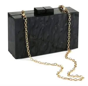 Handgemaakte Zwart Marmer Look Hars & Acryl Clutch Handgemaakte Handtas Voor Dames Hot Selling Hars Avond Clutch Voor Vrouw