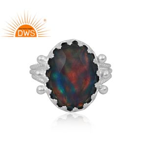 Dernière vente bague en argent sterling 925 avec opale d'aurore naturelle rouge vert fabricant de bijoux personnalisés - Product Image 3