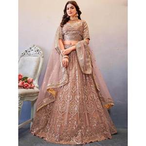 Robes de soirée Lehenga Choli en tulle à paillettes rose poussiéreux glamour pour les réceptions - Product Image 3