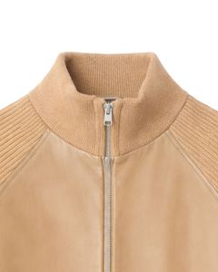 Veste zippée en simili cuir beige premium pour homme, col côtelé, vêtement d'extérieur décontracté pour l'hiver, manteau élégant et tendance - Product Image 5