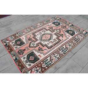 Turkish Vintage Rug, 4.3x6.6 ft Rug, <b>Brown</b> Pink Moroccan <b>Wool</b> Rug - Product Image 3